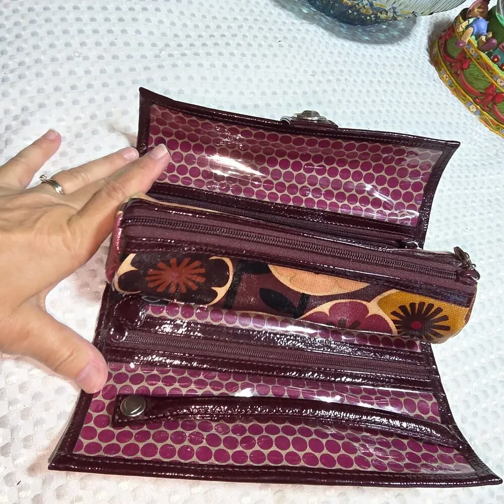 BRIGHTON DARK PURPLE FLORAL COSMETIC JEWELRY KEEPER ROLL BAG
